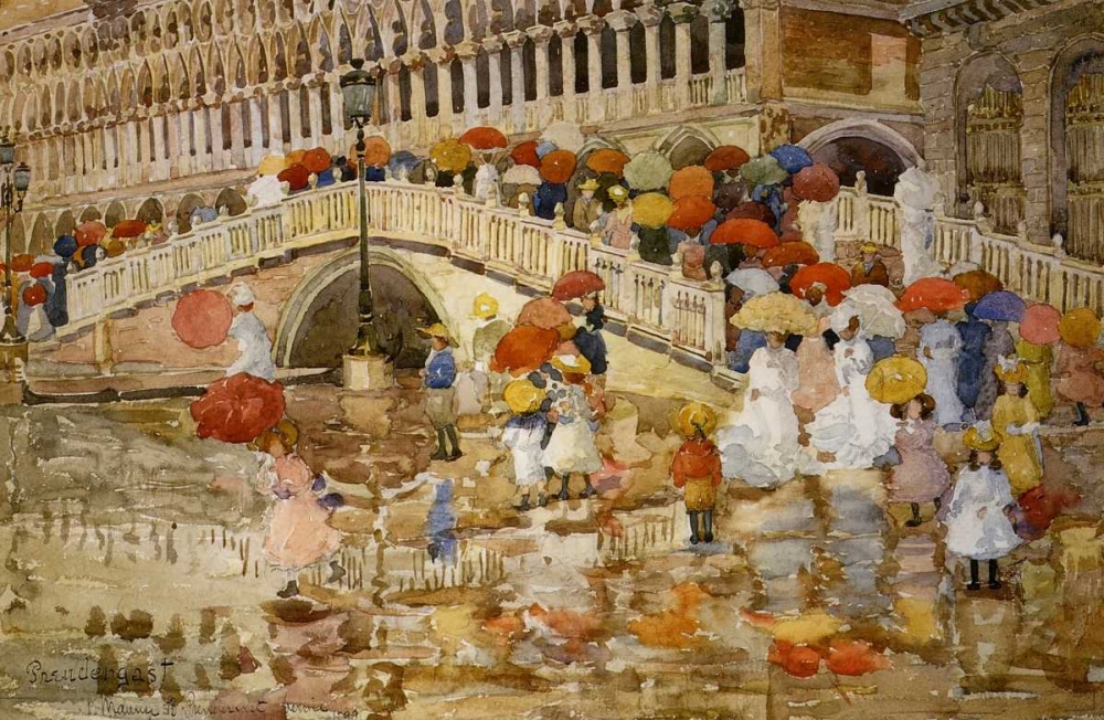 Wall Art Painting id:92796, Name: Umbrellas In The Rain Venice, Artist: Prendergast, Maurice Brazil