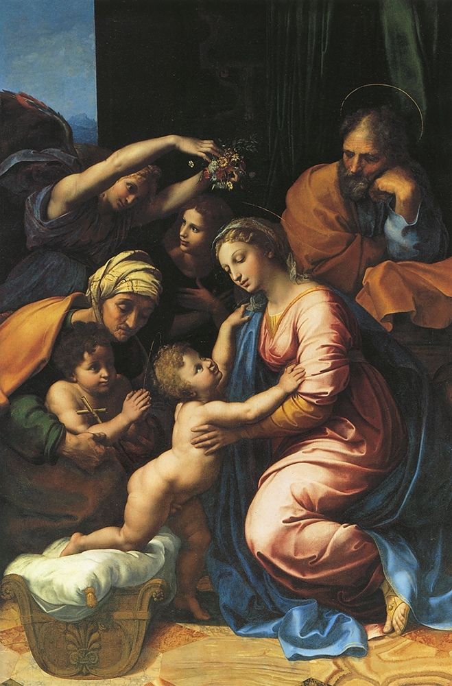 Art Print: Holy Family With Sts Elizabeth And John And Two Angels