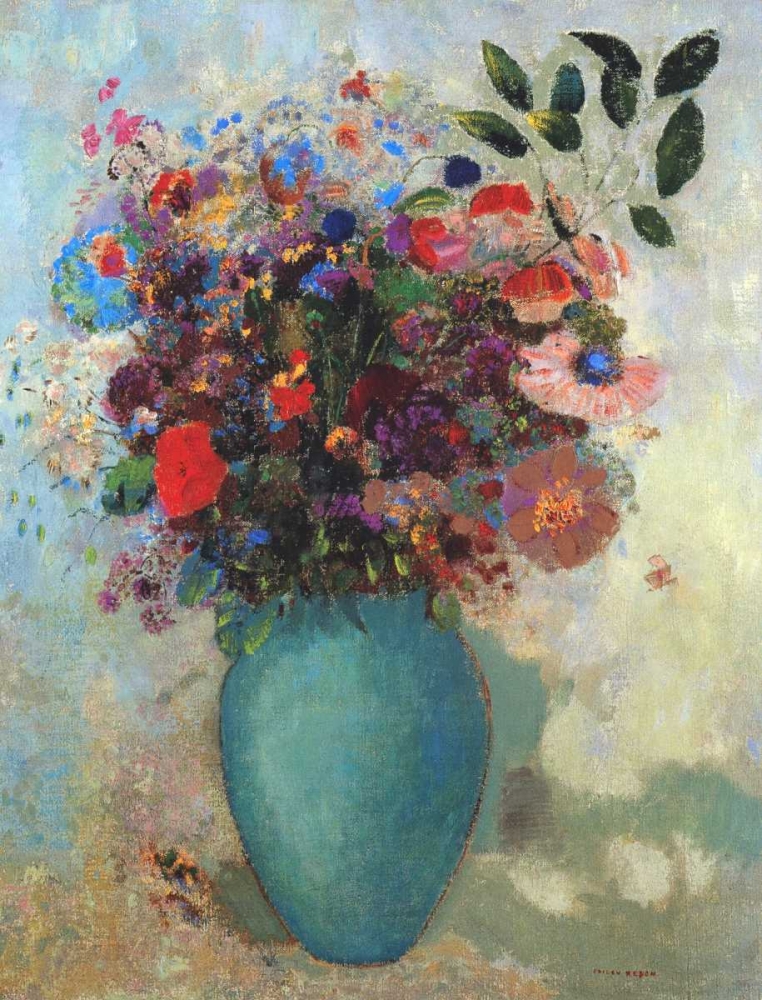 Wall art: Flowers In A Turquoise Vase, by Redon, Odilion
