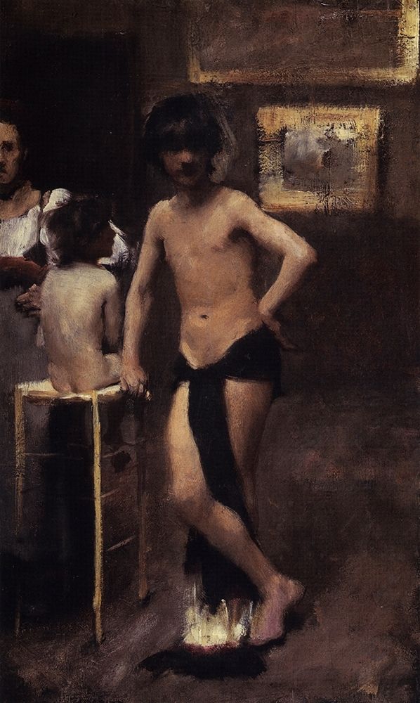Wall art: Two Nude Boys and a Woman in a Studio Interior, 1878-79, by Sargent, John Singer