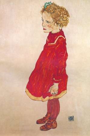 Wall Art Painting id:188096, Name: Little Girl With Blond Hair In Red Dress, Artist: Schiele, Egon