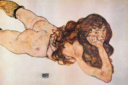 Wall art: Lying Nude 1917, by Schiele, Egon