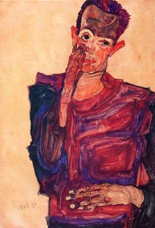 Wall Art Painting id:188106, Name: Self Portrait With Hand To Cheek, Artist: Schiele, Egon