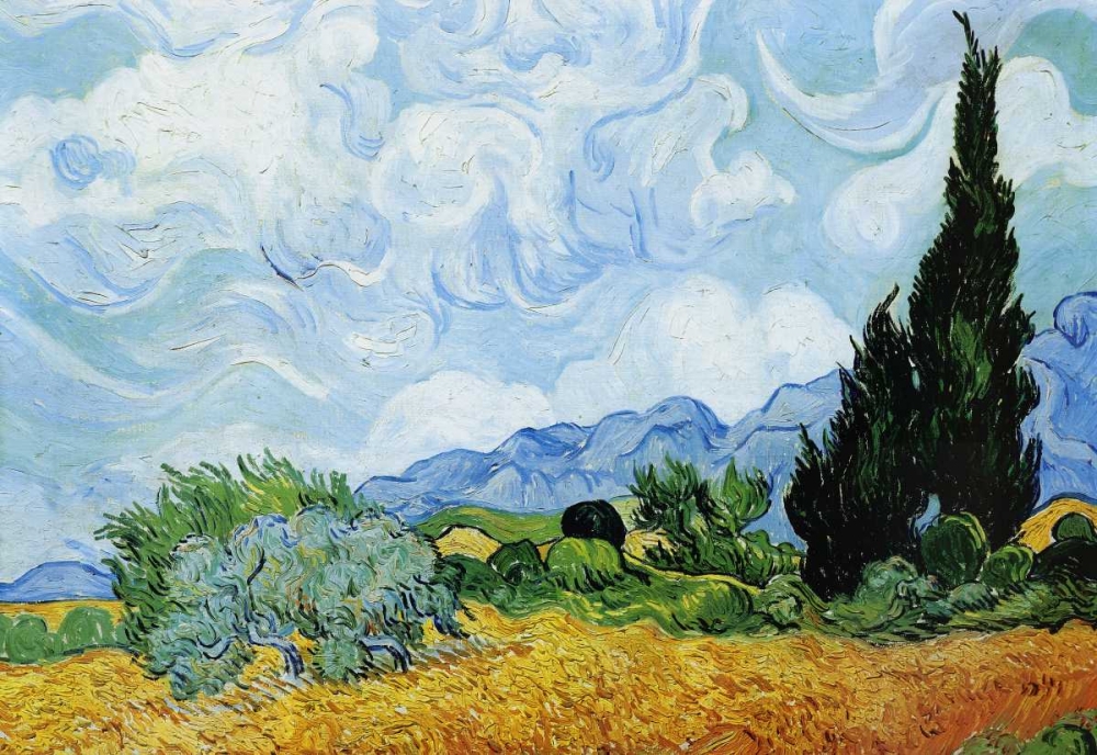 Wall Art Painting id:92973, Name: Wheat Field with Cypresses, Artist: Van Gogh, Vincent