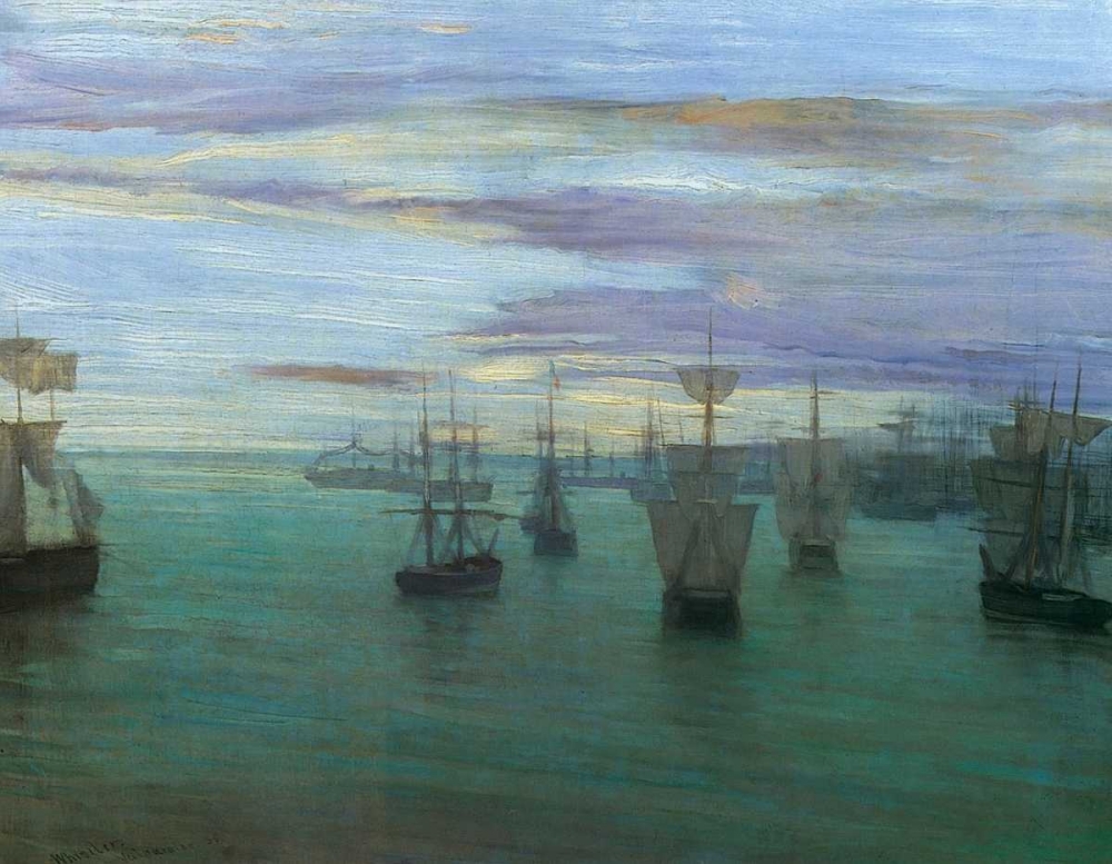 Wall Art Painting id:93010, Name: Crepuscule In Flesh Colour And Green Valparaiso 1866, Artist: Whistler, James McNeill