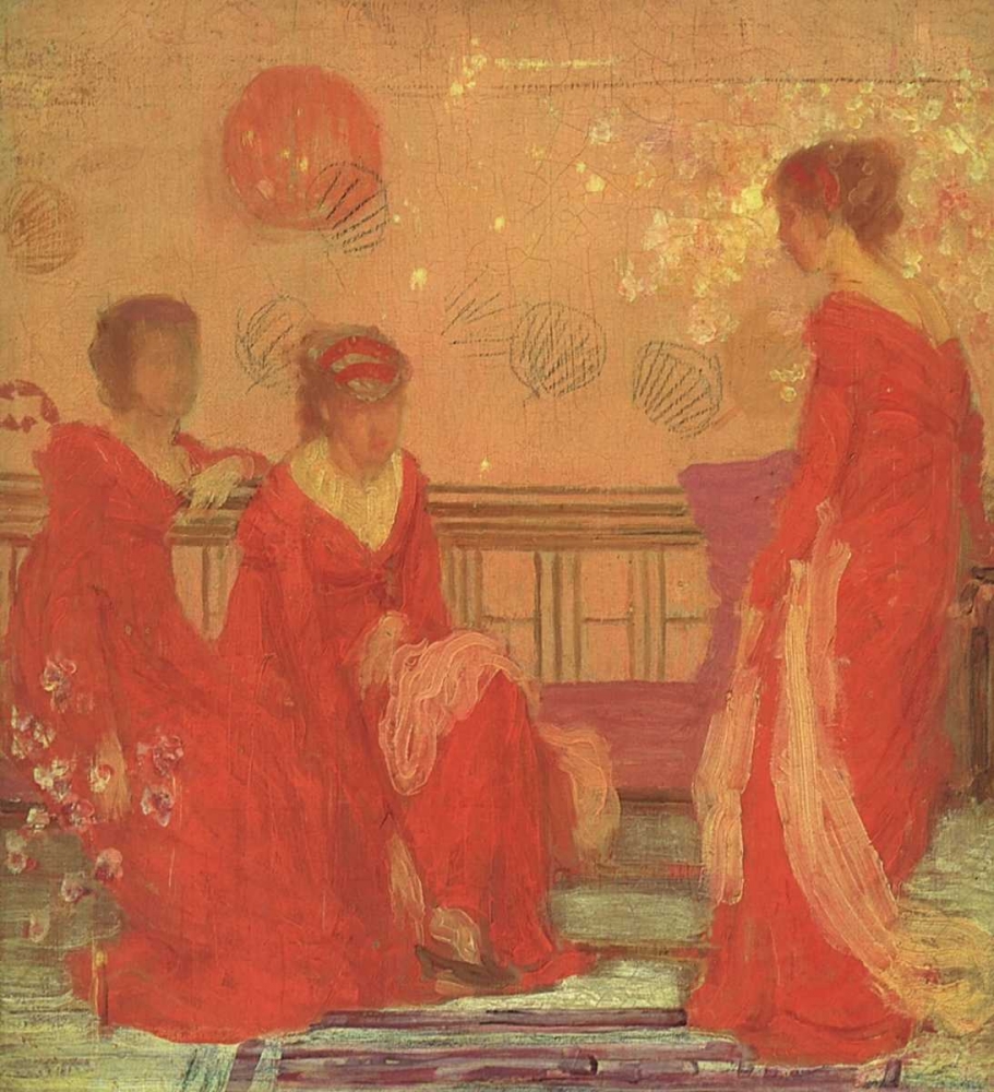 Wall Art Painting id:93012, Name: Harmony In Flesh Colour And Red 1869, Artist: Whistler, James McNeill