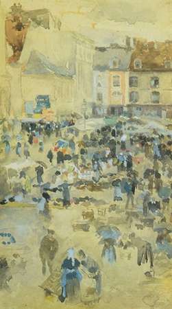 Wall Art Painting id:188336, Name: Variations In Violet And Grey Market Place Dieppe 1885, Artist: Whistler, James McNeill