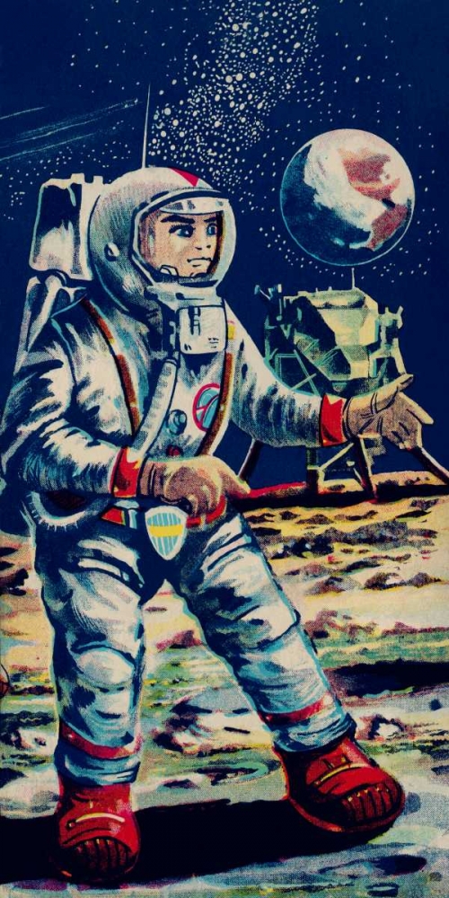 Wall Art Painting id:96469, Name: Moon Astronaut, Artist: Retrobot