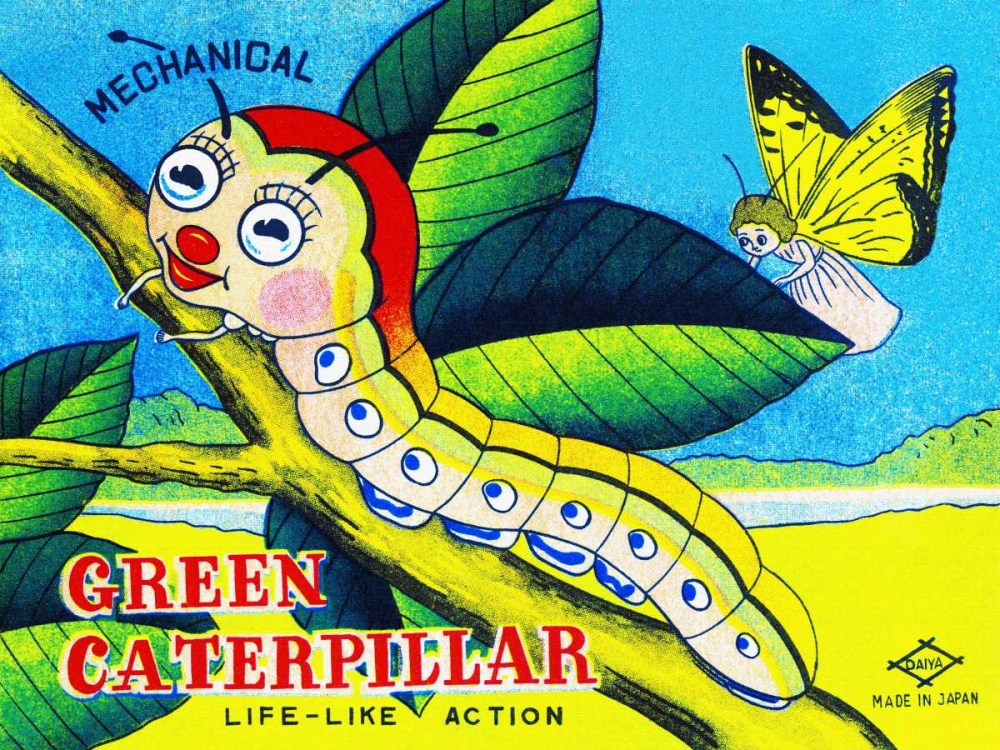 Wall Art Painting id:96492, Name: Mechanical Green Caterpillar, Artist: Retrobot