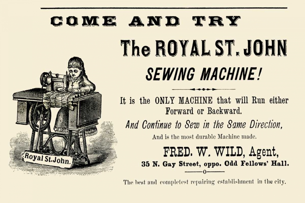 Wall Art Painting id:96653, Name: The Royal St. John Sewing Machine, Artist: Unknown
