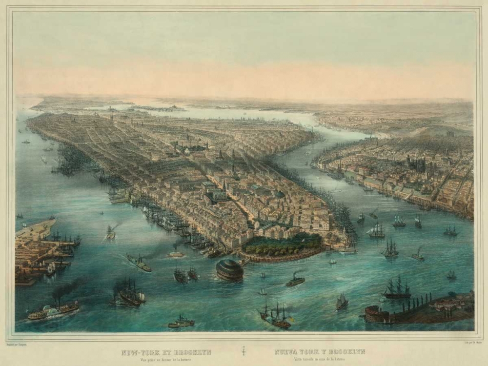 Wall Art Painting id:96685, Name: Birds-eye view of Manhattan, New York, Artist: Unknown