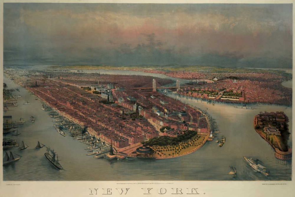 Wall Art Painting id:96686, Name: Birds-eye view of Manhattan, New York, Artist: Unknown