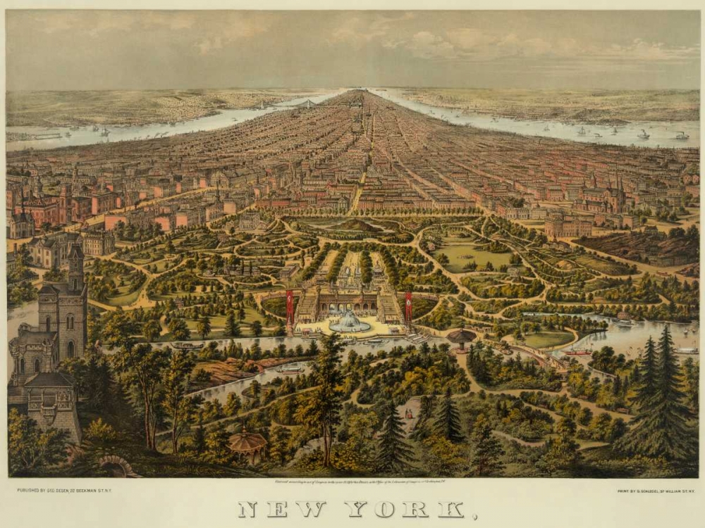 Wall Art Painting id:96687, Name: Birds-eye view of Manhattan, New York, Artist: Unknown