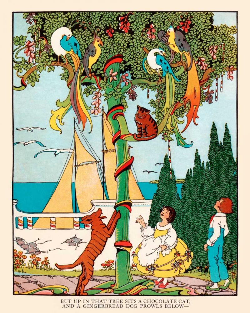 Wall art: Gingerbread dog chases the Cat and Birds, by Field, Eugene