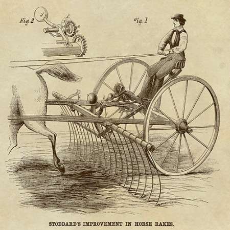 Wall art: Stoddards Improvement in Horse Rakes, by Inventions