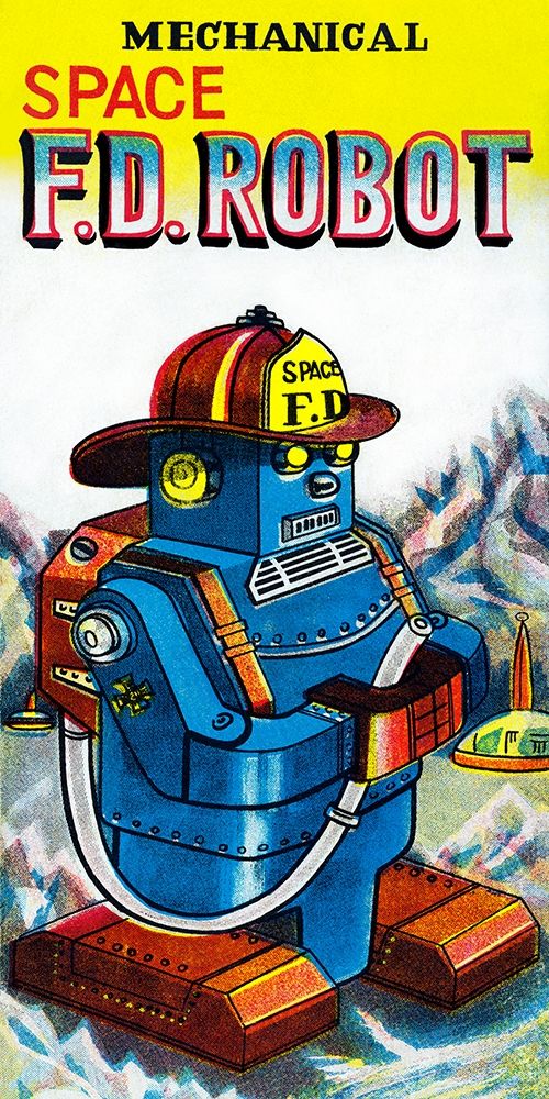 Wall Art Painting id:268633, Name: Mechanical Space Fire Department Robot, Artist: Retrobot