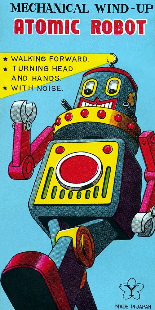 Wall Art Painting id:268645, Name: Mechanical Wind-Up Atomic Robot, Artist: Retrobot
