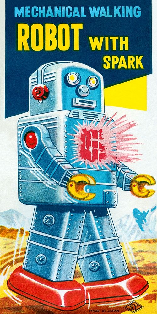 Wall Art Painting id:268658, Name: Mechanical Walking Robot with Spark, Artist: Retrobot