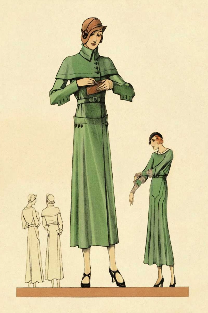 Wall Art Painting id:96922, Name: Emerald Dress and Overcoat, Artist: Vintage Fashion