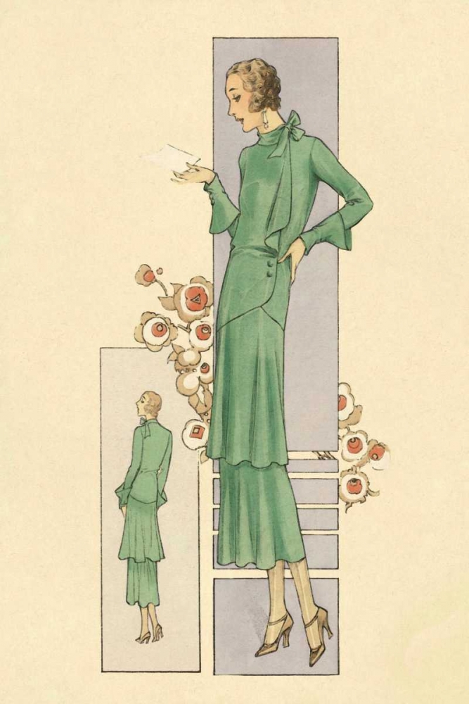 Wall Art Painting id:96934, Name: Emerald Dress for a Sunday Brunch, Artist: Vintage Fashion