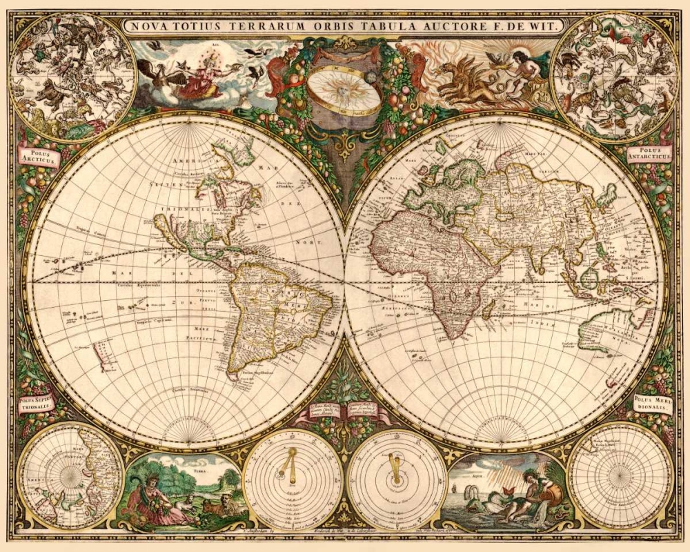 Wall Art Painting id:96159, Name: World Map, Artist: De Wit, Frederick