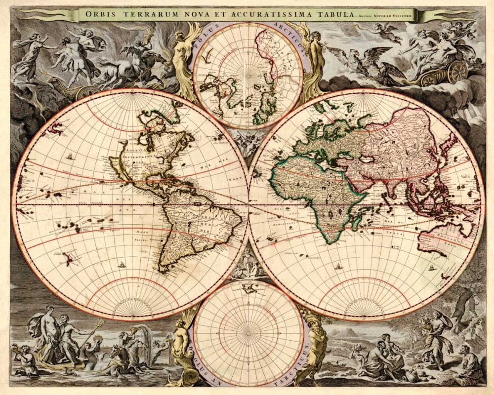 Wall art: World Map, by Visscher, Nicolao