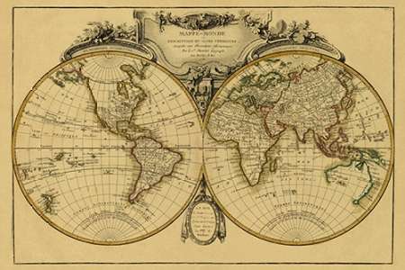 Wall art: Mappemonde, 1782 - Tea Stained, by Janvier, Jean