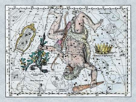 Wall Art Painting id:188679, Name: Maps of the Heavens: Hercules, the Lyre and Corona Borealis, Artist: Jamieson, Alexander