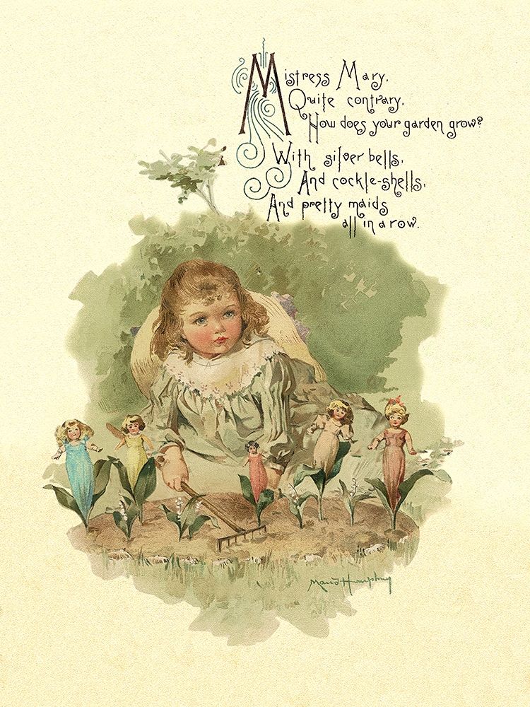 Wall Art Painting id:267644, Name: Nursery Rhymes: Mistress Mary Quite Contrary, Artist: Humphrey, Maud