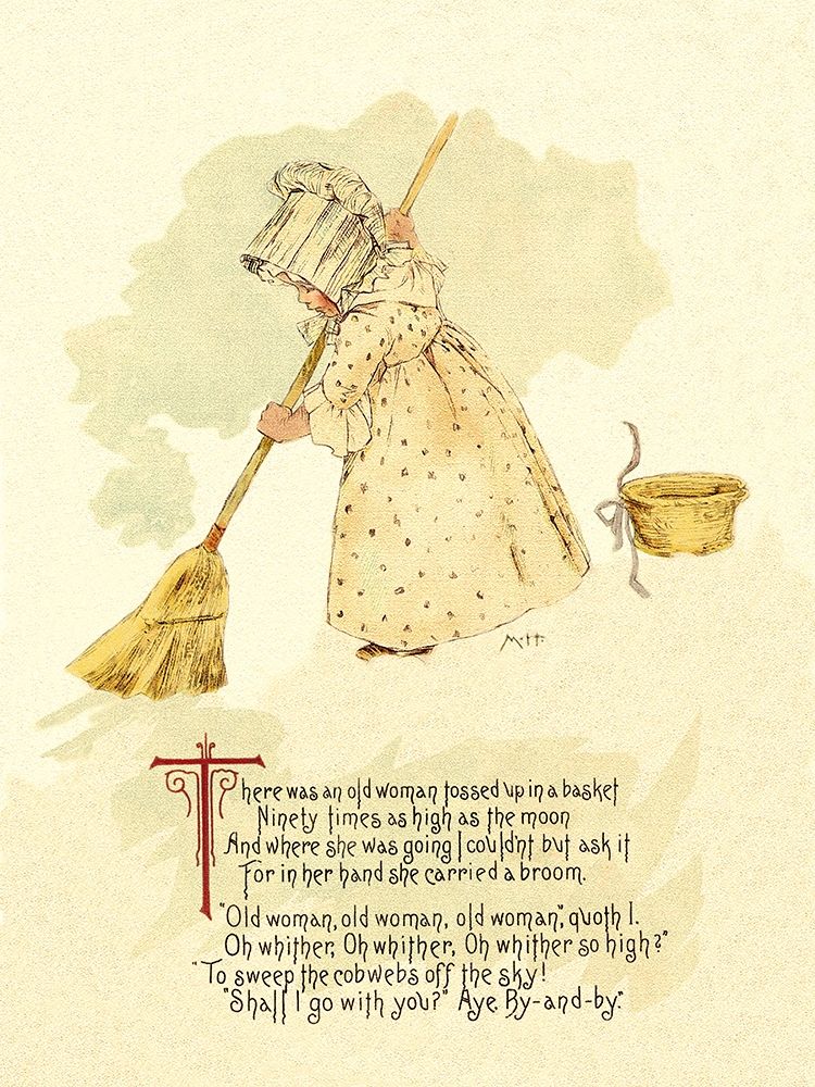 Art Print: Nursery Rhymes: There Was an Old Woman Tossed Up in a Basket