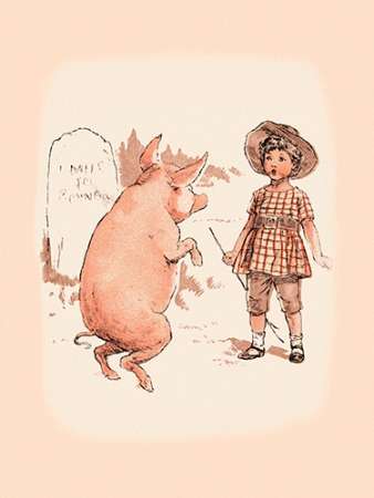 Wall Art Painting id:188766, Name: Pigs and Pork: Pig on Hind Legs and Little Girl, Artist: Advertisement
