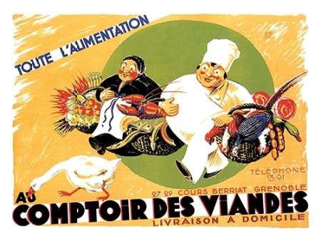 Wall Art Painting id:188772, Name: Cooks: Au Comptoir des Viandes, Artist: Advertisement
