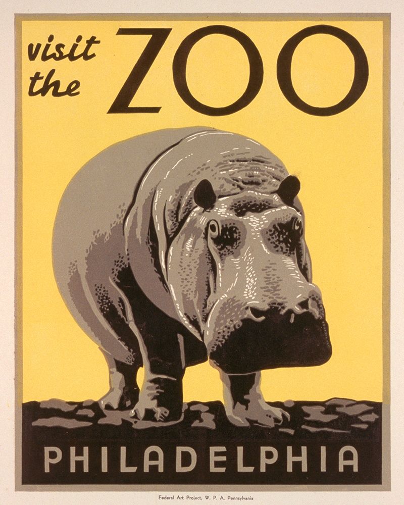Wall Art Painting id:270176, Name: Visit the zoo - Philadelphia - Hippo, Artist: WPA