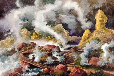 Wall Art Painting id:189042, Name: Krater des Vulkan Papandajan Schwefelfelsen und kochende Quellen, Artist: Haeckel, Ernst