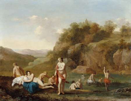 Wall art: Landscape with Bathing Nudes, by Poelenburgh, Cornelis van