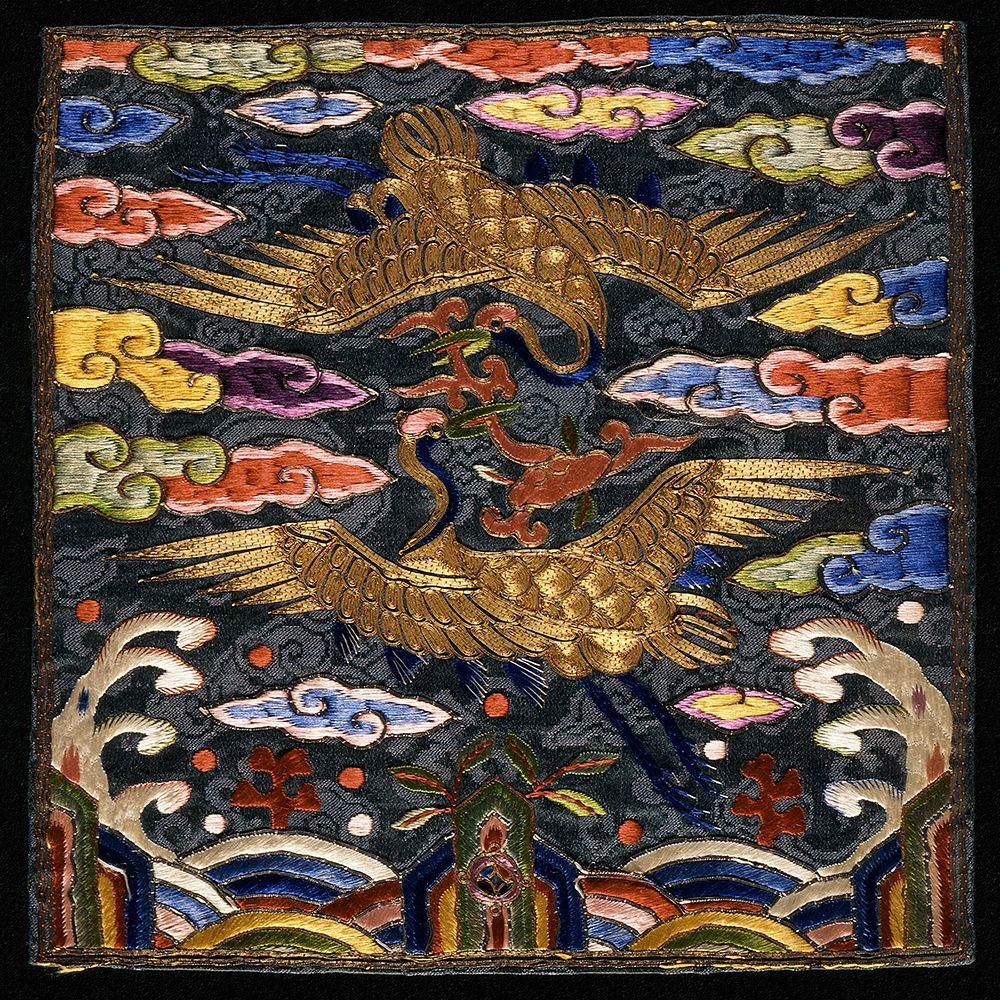 Wall art: Pair of Badges (Hyungbae) of the Upper Civil Rank with Two Cranes, by Unknown