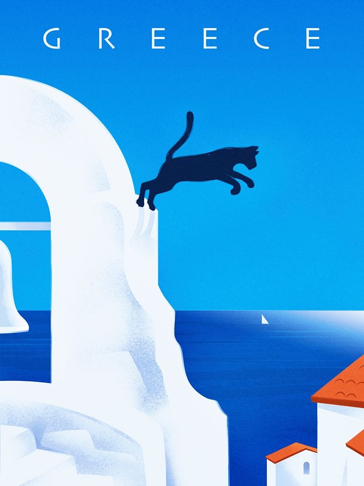 Art Print: Greece - Leaping Cat