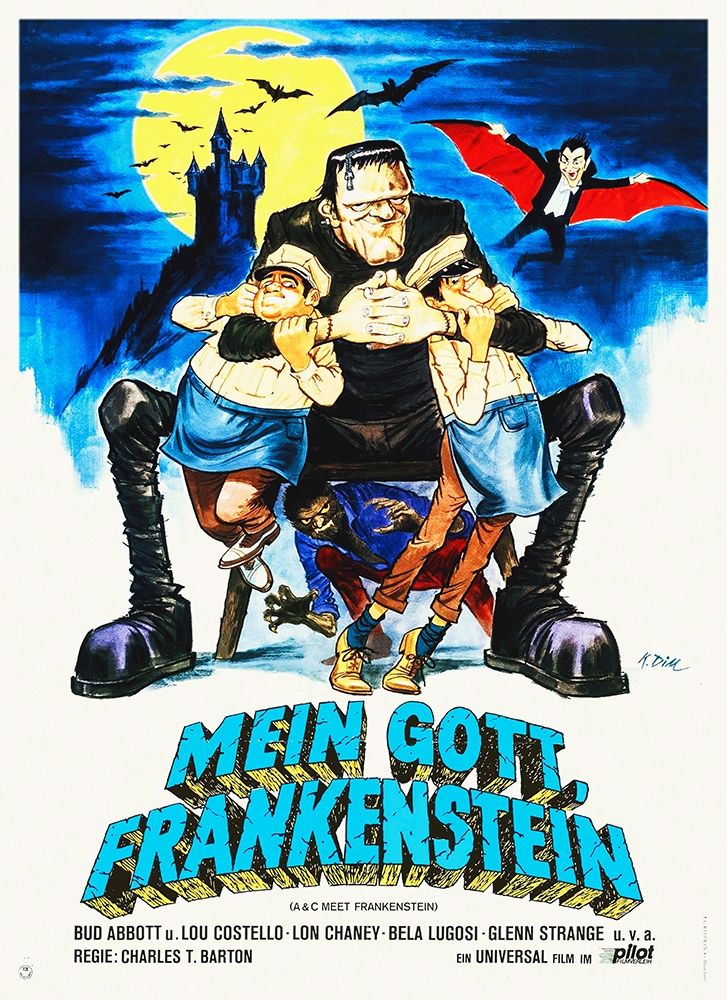 Art Print: Abbott and Costello - German - Meet Frankenstein