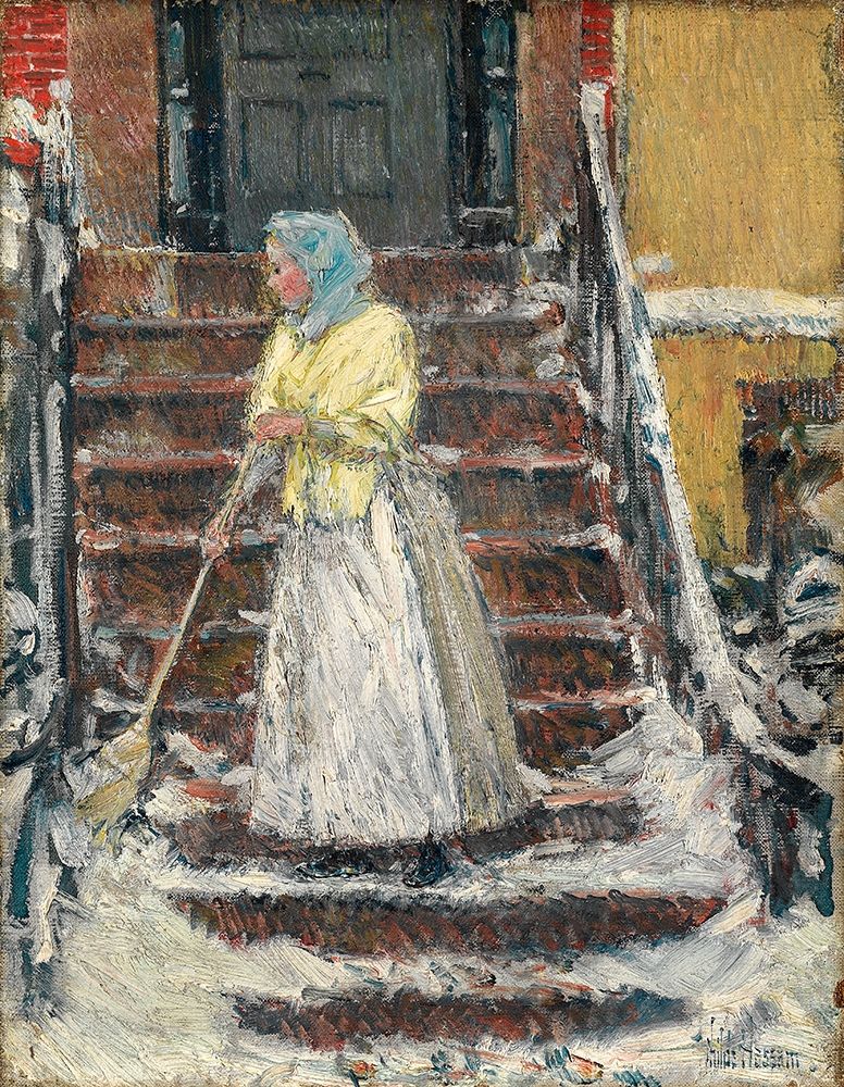 Wall Art Painting id:337444, Name: Sweeping Snow, Artist: Hassam, Childe