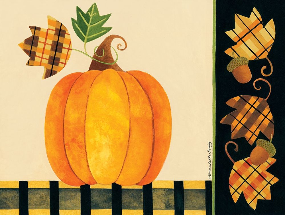 Wall Art Painting id:304936, Name: Pumpkin, Leaves and Acorns I, Artist: Deming, Bernadette