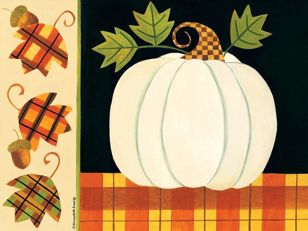 Wall Art Painting id:304937, Name: White Pumpkin, Leaves and Acorns, Artist: Deming, Bernadette