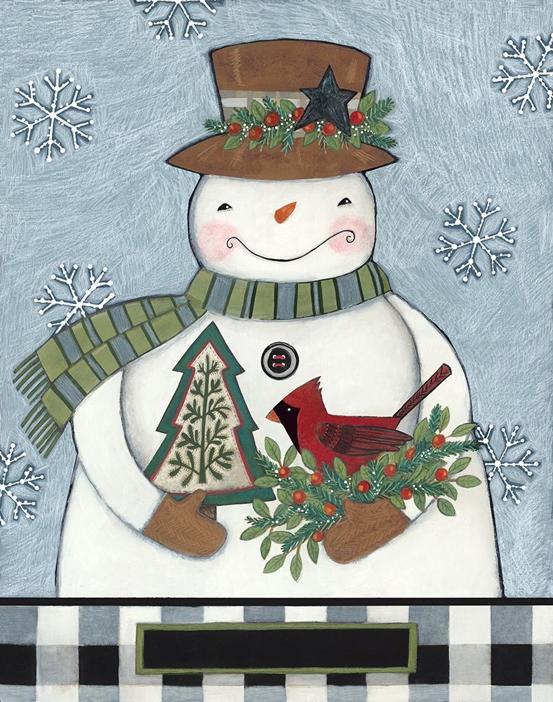 Wall Art Painting id:424512, Name: Snowman with Cardinal, Artist: Deming, Bernadette