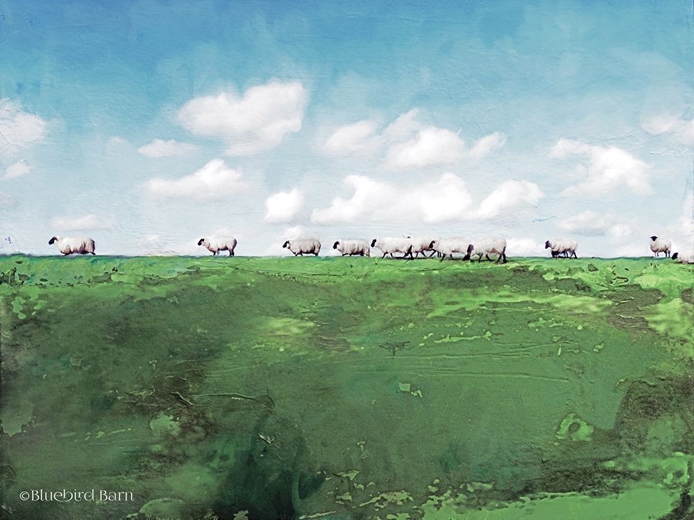 Wall Art Painting id:307819, Name: Distant Hillside Sheep by Day    , Artist: Bluebird Barn