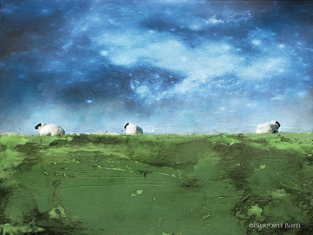 Wall Art Painting id:307820, Name: Distant Hillside Sheep by Night  , Artist: Bluebird Barn
