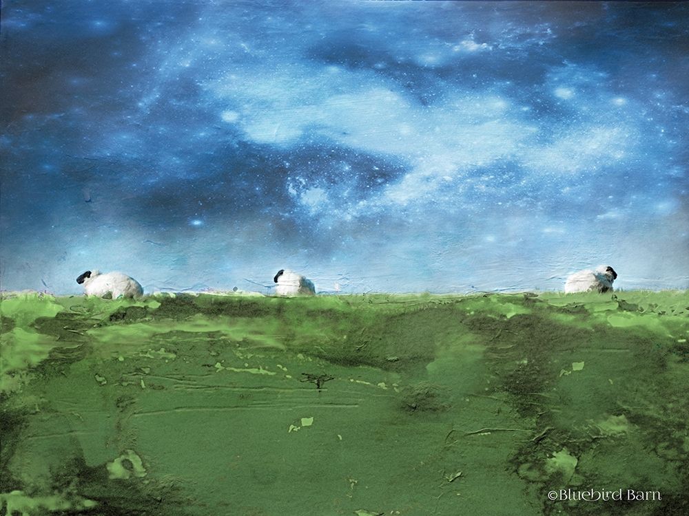Art Print: Distant Hillside Sheep by Night  