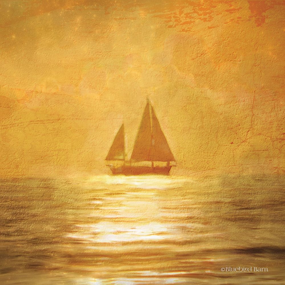 Art Print: Solo Gold Sunset Sailboat