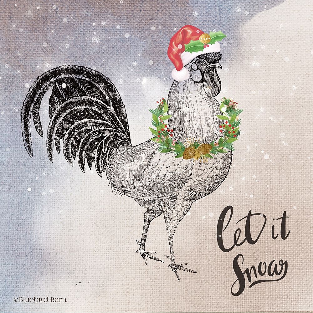 Wall Art Painting id:263443, Name: Vintage Christmas Be Merry Rooster, Artist: Bluebird Barn