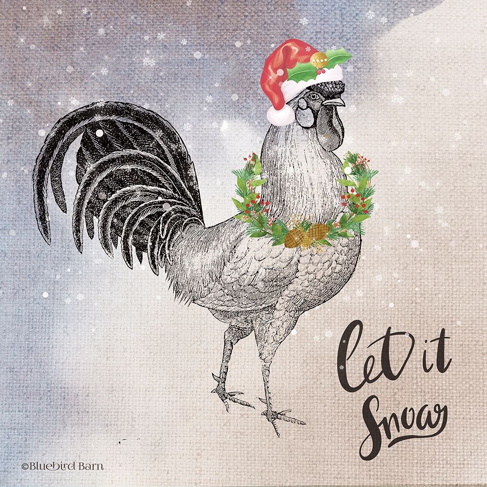 Art Print: Vintage Christmas Be Merry Rooster