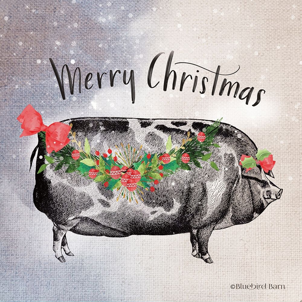 Wall Art Painting id:263445, Name: Vintage Christmas Be Merry Pig, Artist: Bluebird Barn