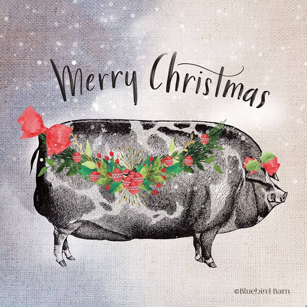 Art Print: Vintage Christmas Be Merry Pig